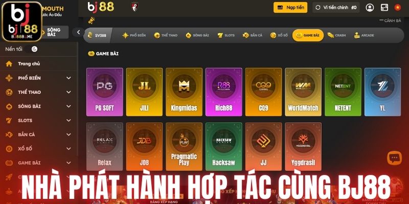 Nhà phát hành hợp tác cùng game bài BJ88